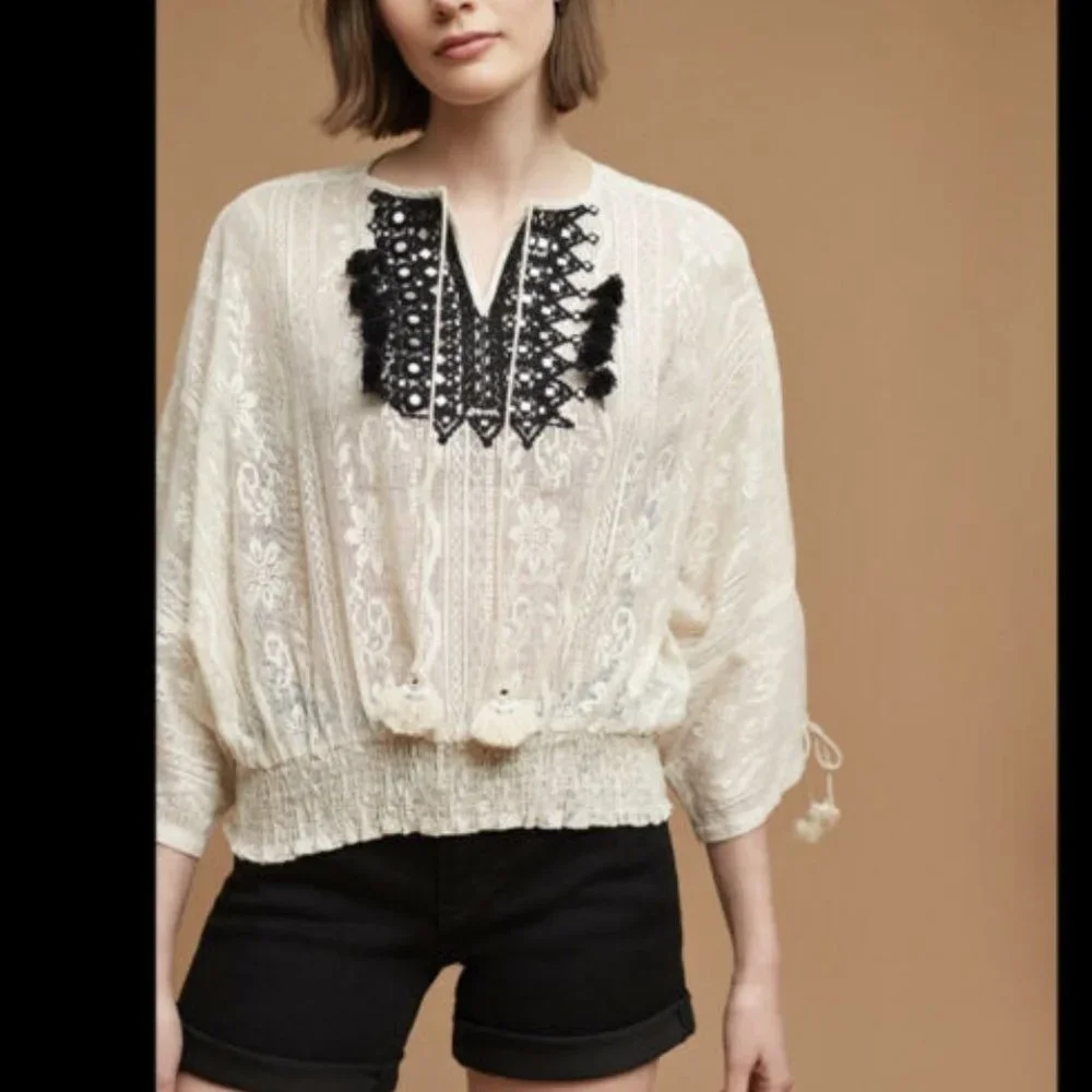 VINEET BAHL cream Iona lace embroidered top